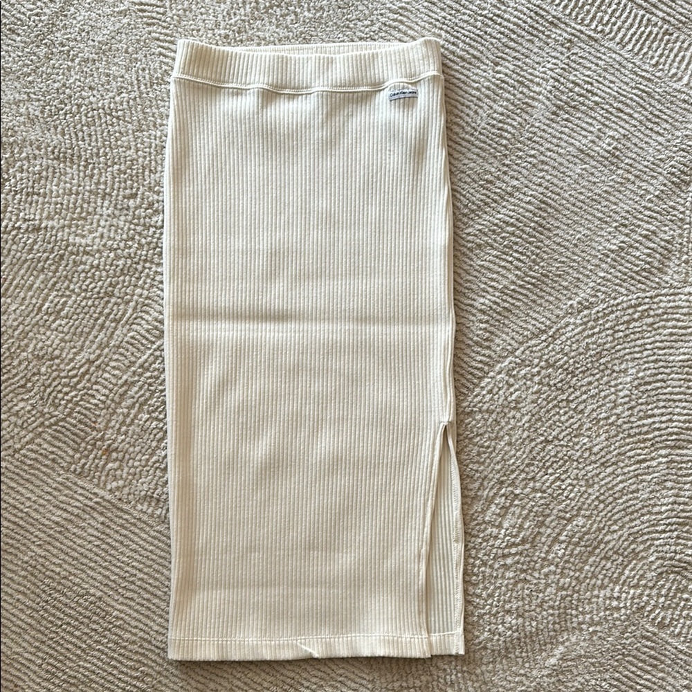 Calvin Klein Jeans Cream Midi Pencil Skirt with Slit